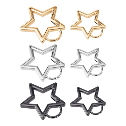 Star Carabiner, Shaped Stainless Steel Keychain Clip with Spring Opening, Carabiner Snap Hook Holder, Star Carabiner Hook Clip, Key Holder Carabiner Clip (6 Pcs, 3 Colours)