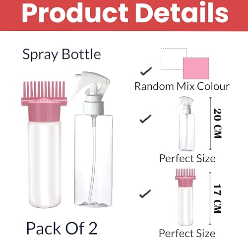 Image of TEMPERIA Set of Hair Oil & Serum Applicator Comb Bottle for Scalp and Massager with Water Spray Bottle - Empty Dispenser Tool Applier for Head Oiling & Applying and Salon Hair Sprayer Bottle for Mist