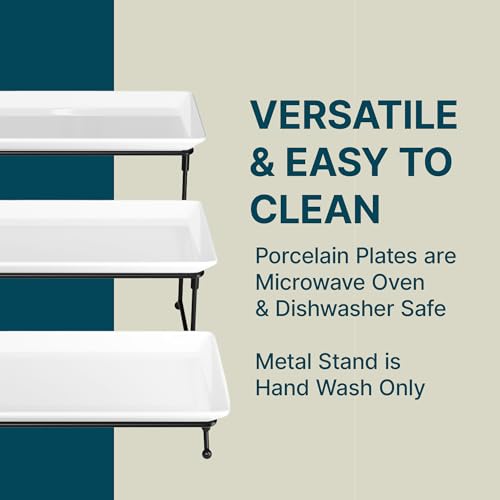Gibson Elite Gracious Dining 3-Tier Serving Display Stand, Rectangular White Porcelain Plates, Tiered Serving Display - Elegant Food Presentation Display for Parties, Catering, Entertaining Events by Gibson Home - Image 7