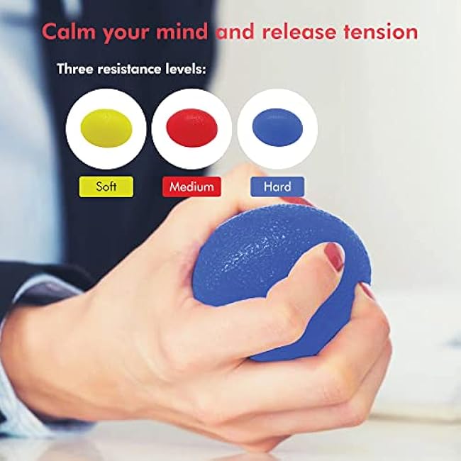 Stress Relief Egg - Grippers - Hand & Wrist Tool - Squeeze Ball for Rehab Therapy - Squishy Balls for Adults - Grip Strengthener Balls
