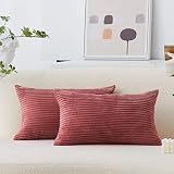Home Brilliant Lumbar Pillow Set of 2 Decorative Throw Pillows Striped Corduroy Cushion Covers for K