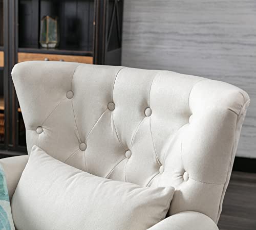 Janoray Mid Century Modern Accent Chair Upholstered Armchair Comfy Linen Fabric Single Sofa With Tufted Wingback For Small Spaces Bedroom Living Room, Beige B-Linen #TOP2