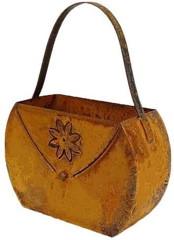 Bornhöft Tasche mit Blüte zum Bepflanzen Windlicht Beetdeko Metall Rost Gartendeko Edelrost rostige Deko für den Garten 17cm x 22cm