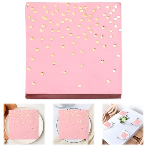 EXIN DEHCEN 50 Pièces Serviette Papier Rose, 33x33 cm Serviette de Table Papier, Serviettes de Fête, pour Anniversaire Mariage Cocktail Baptême Communions
