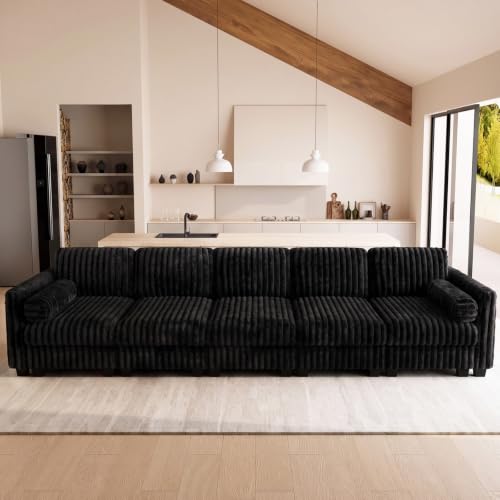 Image of Belffin Oversized Cloud Deep Seat Sectional Sleeper Sofa Bed Corduroy Couch. Black Couch
