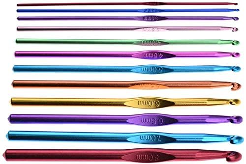 Image of Crochet Hook Set 12 Pcs Aluminum Knitting Needles | Color-Coded Crochet Hooks (2.0mm-8.0mm) | Smooth Metal Crochet Needles for Yarn Knitting, Amigurumi, Sewing & DIY Craft Supplies