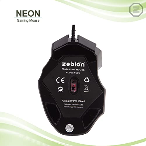 Image of Zebion NEON Professional Gaming Mouse, with 7D Multi Color Gaming Features, 6 Responsive Buttons, Stunning Multicolor Glow, Adjustable Speed, Rugged Rubber Coating and 3 Years Warranty