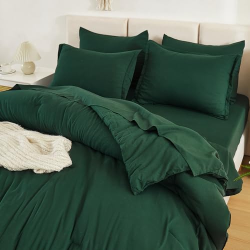 Litanika Super King Plus Comforter Sets Emerald Green - 7 Pieces Bed in a Bag Oversized King Bedding Comforter Sets, Solid Lightweight Bed Set with Comforter, Sheets, Pillowcases & Shams
