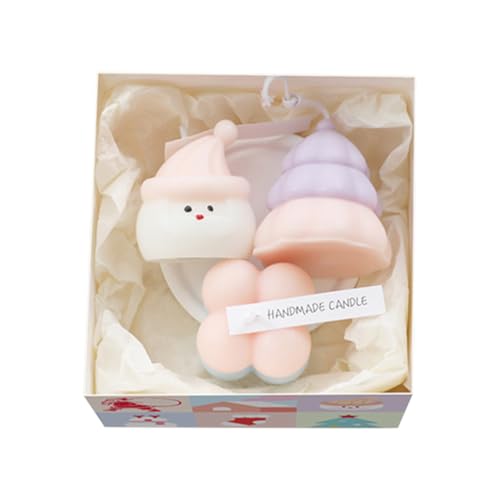 3PCS Christmas Candles Mini Christmas Tree Santa Snowman Cube Shaped Scented Candles Set in Gift Box Xmas Wax Aromatherapy Candles for New Year Celebration Holiday Decoration (A)