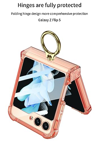 Image of BOUNCEBACK Transparent Shockproof Hinge Cover Ring Case for Samsung Galaxy Z Flip5 / Galaxy Flip 5 Case Cover - (Clear Blue | Rubber)