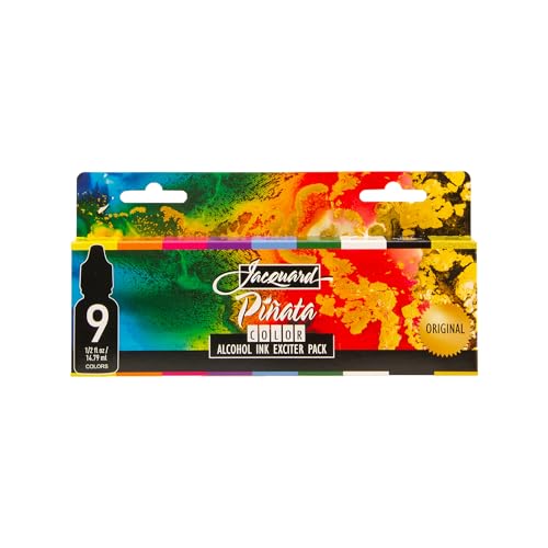 Jacquard Alcohol Ink Set - Pinata Color Exciter Pack - Highly Saturated - Acid-Free - 9 Assorted Colors Half Ounce