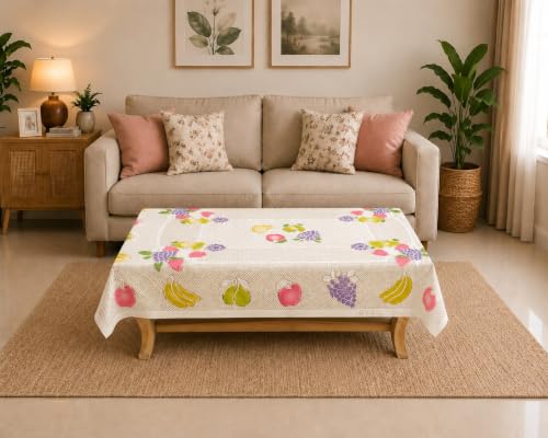 Image of Premium Cotton Table Cloth 40x60 Inch | 4 Seater Rectangular Printed Center & Dining Table Cover | Washable & Reusable Table Cloth for Kitchen, Dining Room & Home Decor | Pack of 1 (Cream)