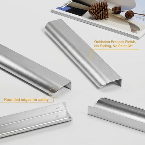 Image of Goldenwarm 6 Pack Brushed Nickel Cabinet Pulls 6-1 /4 Inch Finger Pulls for Cabinets Edge Pulls Silver Kitchen Hardware for Dresser Drawers,Aluminum Alloy