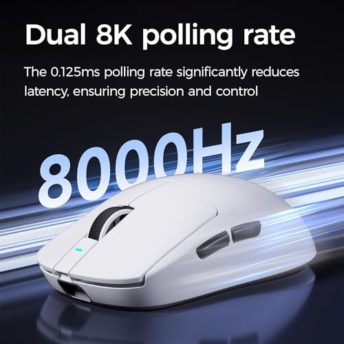 Image of MCHOSE A7 V2 Ultra Lightweight Wireless Gaming Mouse, Tri-Mode Connection, 59 Grams, PAW 3950TI 42K DPI Sensor, 8K Hz Wired /8K Hz Wireless Polling, 120 Hours Battery Life - White