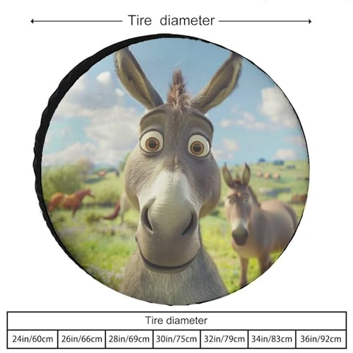 Image of Camping Spare Tire Cover 17 Inch Happy Donkey Protectors Weatherproof Dust-Proof Donkey Themed Gifts for Camper Trailer Truck SUV Universal