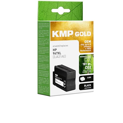 KMP Cartouche d'encre dorée Compatible avec HP 967XL (3JA31AE) avec pièces et Puce OEM pour HP OfficeJet Pro 9020, 9022, 9022e, 9023, 9025, 9025e, etc.