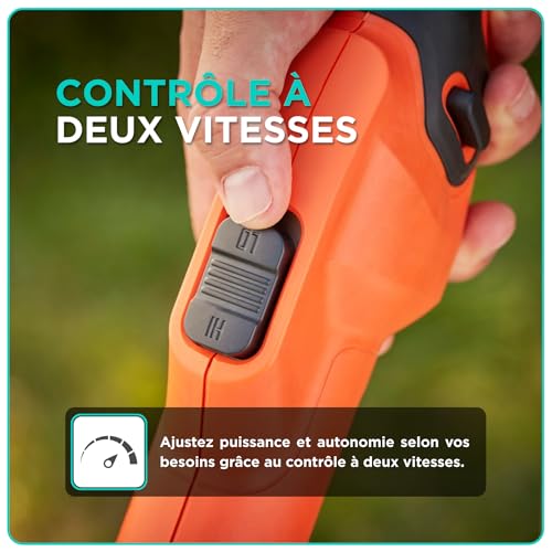 +DECKER Coupe Bordures sans Fil 36 V Débroussailleur 33 cm avec tête pivotante 180° Tube télescopique et 2 poignées livré avec Batterie 2 5 Ah BCSTA536L1 QW - vue 4