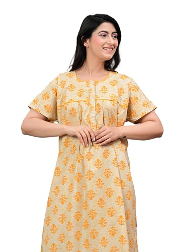 Image of DIAMO Pure Cotton Designer Nighty for Women | Night Gown | Nightdress | Maxi Nighty | Sleepwear | Jaipuri Nighty | Nighties | Cotton Night Gown for Women /Girls with Jaipuri Block Print