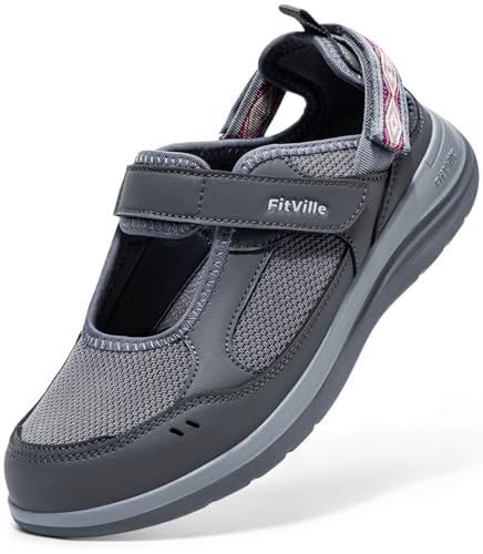 Image of FitVille Diabetic Shoes for Women Extra Wide Diabetic Womens Sandals, Walking Shoes with Adjustable Closures Arch Support, Orthopedic Sandals for Flat Feet Heel Pain Relief,Plantar Fasciitis