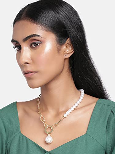 Vintage Chunky Link Chain Pearl Necklace Plated Retro Charm Jewellery