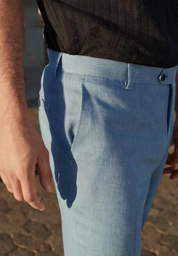 Men's Casual Linen Dress Pants Iron Free Flat-Front Straight Fit Beach Trousers4