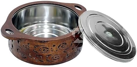 Wooden Casserole Box for Roti | Hot Box for Kitchen Hot Pot Roti Box with Stainless Steel Hot Food Easy to Store, Medium, Brown, R-231