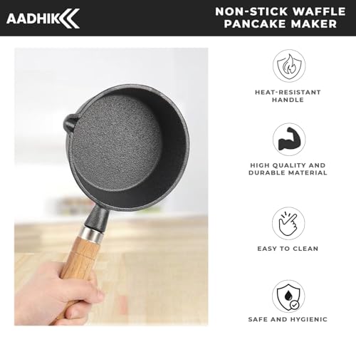 Image of AADHIK Cast Iron Tadka Pan Vaghar Chounk Pan | Small Frying Tempering Kadai | Kitchen Accessories | 100 ml Pre Seasoned Iron Pan | Gas Stove Compatible for Dal Spices & Quick Fry