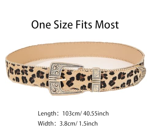 COTIM COYIN Women's Leopard Print Belt, Adjustable Cowboy Belt with Vintage Buckle for Jeans Dresses2