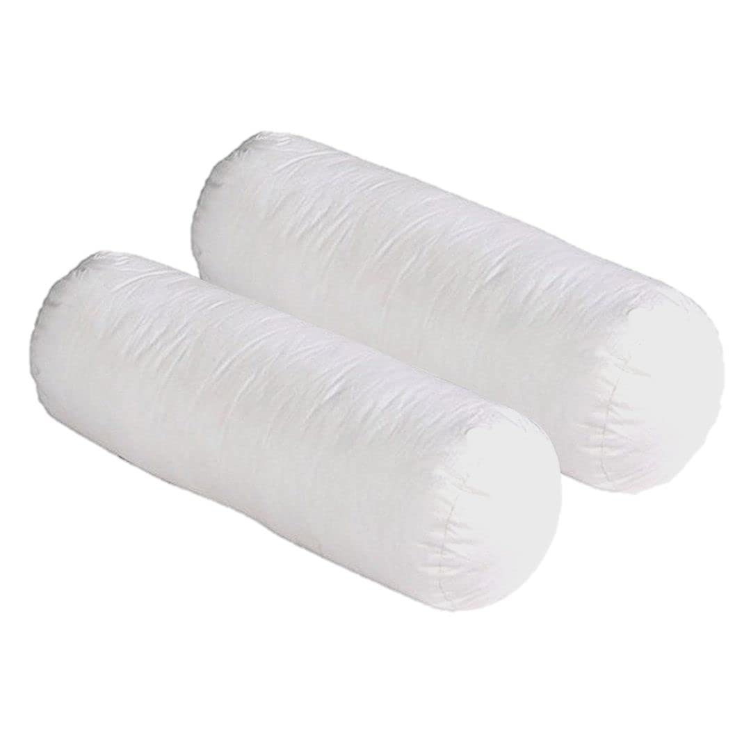 Mahaveer Cotton Round Bed Bolster Pillow for Back and Neck Support Microfiber Bed Pillow Bolster 12 x 30 inch Set of 2 Soft & Shiny Diwan Pillow White