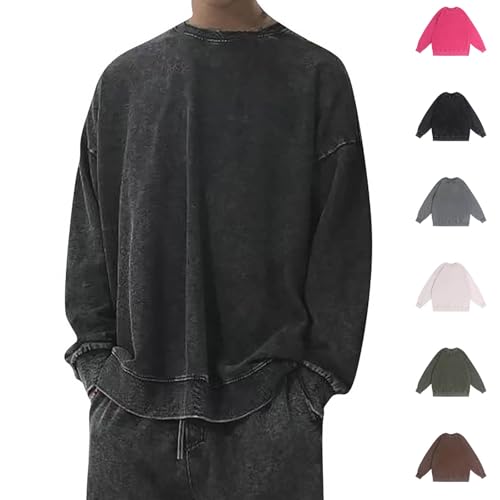 Cambkatl Men's Vintage Distressed Crewneck Sweatshirt Long Sleeve Casual Pullover Loose Washed Streetwear Workout Tops2