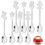 8 Stück Weihnachtslöffel Set, Edelstahl Teelöffel, Weihnachten Style Kaffeelöffel, Kleine Dessertlöffel für Kaffee, Tee, Dessert, Eiscreme Party Tischdekorationen (Silber)