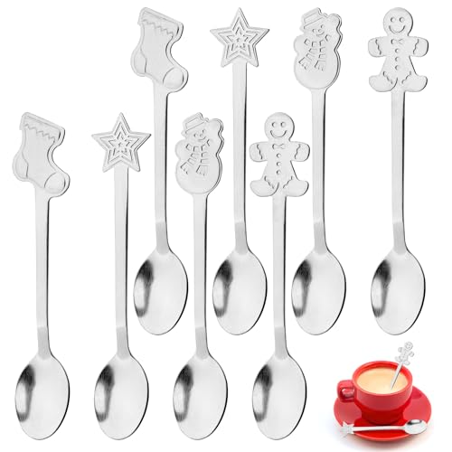 8 Stück Weihnachtslöffel Set, Edelstahl Teelöffel, Weihnachten...