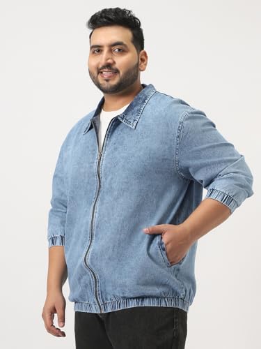 Image of Urbano Plus Men's Relaxed Fit Full Sleeve Harrington Denim Jacket