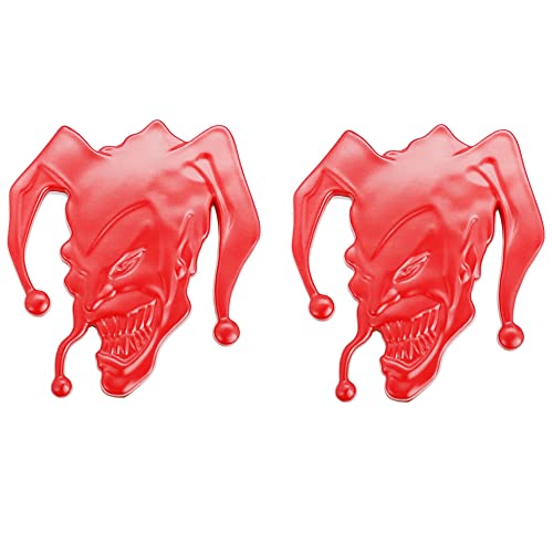 Image of 2pcs 3D Evil Jocker Emblem Jester Badge Metal Cast Clown Skull Side Fender Rear Trunk Car Sticker Decal (Red)