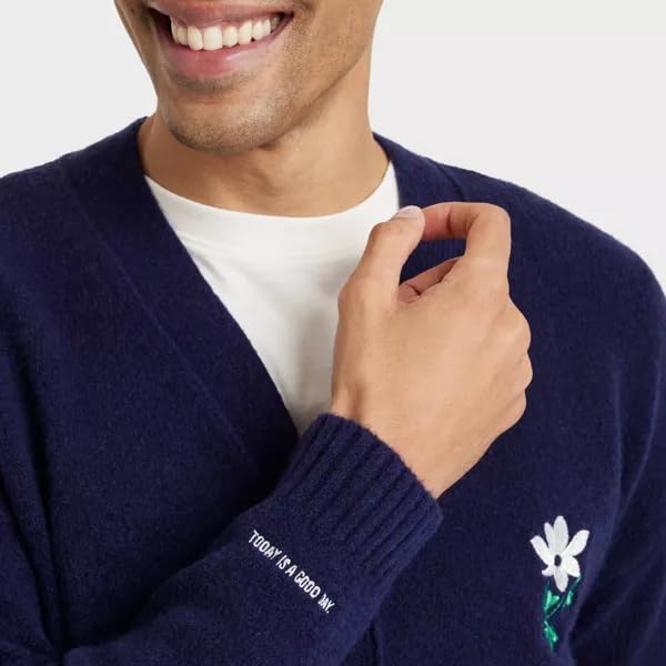 Goodfellow & Co Men's Kindness Blooms Floral Print V Neck Cardigan - (Navy Blue, Large)3