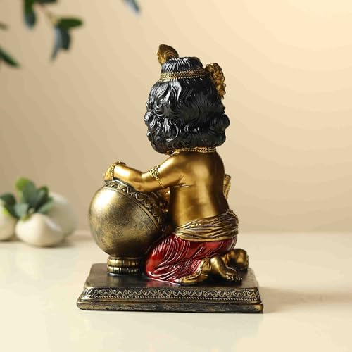 Image of ARMONIA Krishna Makhan Chor Idol - 8.2 Inch Ploystone Kanha Ji Murti with Antique Finish | Statue for Home Decor, Living Room & Pooja Mandir | Office Desk Showpiece |Gift for Wedding & Housewarming