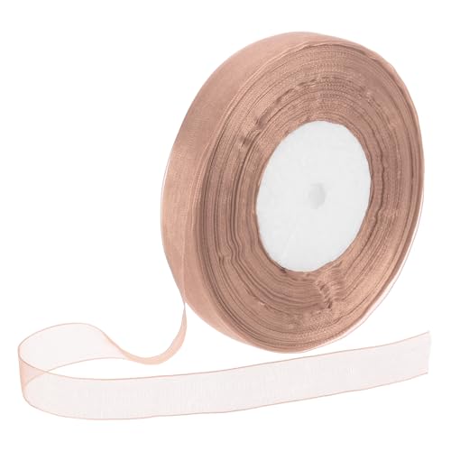DMiotech 100 Yards Organza Ribbon 5/8 Inch Silver Brown Chiffon Ribbon Shimmer Sheer Gift Wrapping Ribbons for Flower Bouquets Wedding Birthday DIY Decoration