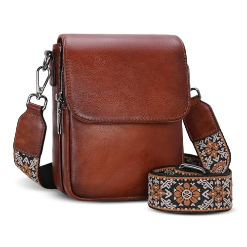 Image of HESHE Small Leather Crossbody Bag for Women RFID Phone Purse with Card Slot | Anti Theft,Genine Leather,Wide Adjustable Strap,Multi-Pocket Fits 6.9 inch Phone Trendy Shoulder Cross Body Bag for Daily,Travel