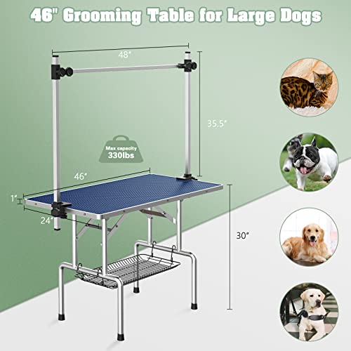 Image of Lyromix 46'' Stainless Steel Pet Dog Grooming Table, Arm /Noose /Tray, Blue