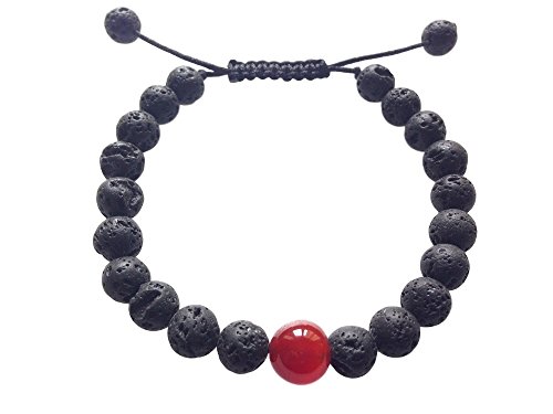 Hands Of Tibet Tibetan Mala Lava Stone Wrist Mala Bracelet for Meditation (Striking Carnelian)