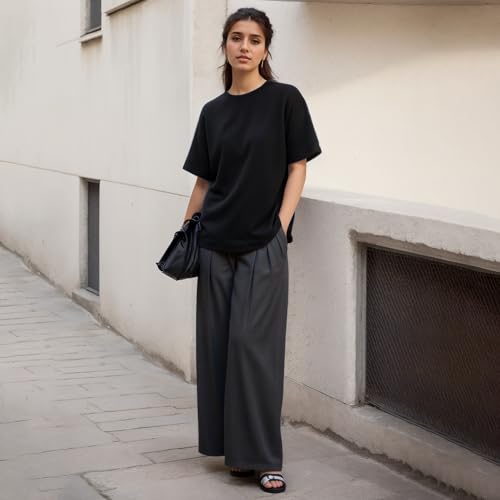 Women High Waist Wide Leg Casual Pants Relaxed Fit Non Stretch All Season Trousers2