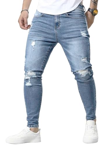 HUNGSON Skinny Jeans for Men Stretch Slim Fit Ripped Distressed - Image 3