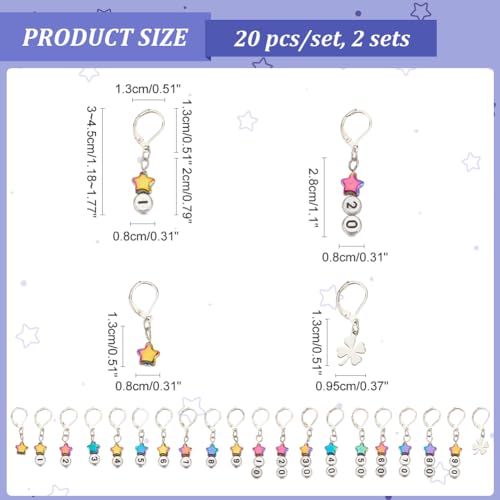 NBEADS 40 Pcs Star Number Stitch Markers, Mixed Material Crochet Stitch Marker Removable Leverback Hook Locking Stitch Marker for Knitting Weaving Sewing Jewelry Making - Thumbnail 2