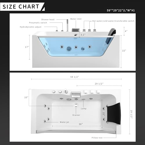 image for Empava 59 in. Acrylic Alcove Whirlpool Bathtub - Hydromassage Rectangu