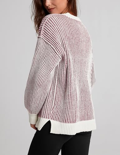 Image of Beyond Chenille Sweater for Women 2026 Winter Crew Neck Pullover Sweater Color Block Knit Tops