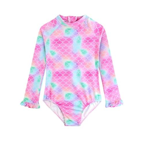 Long Sleeve One Piece Ruffle Swimsuit for Toddler Girls Baby Girl Rashguard Shirt with UPF 50+ Sun Protection Pinkmermaid 2-3T