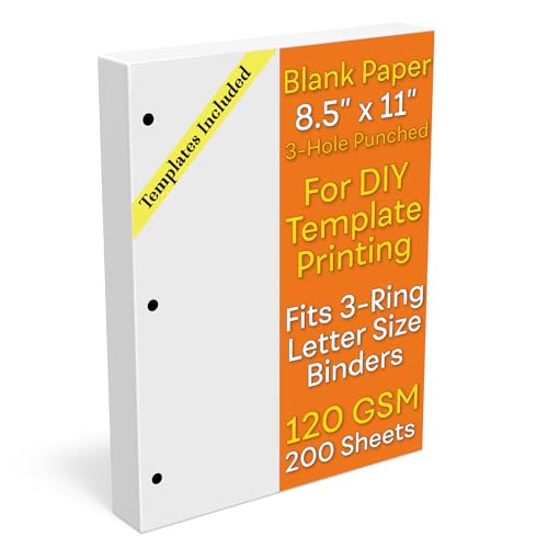 Letter Blank Paper 3-Hole Punched, 200 Sheets/400 Pages, 120 GSM,...