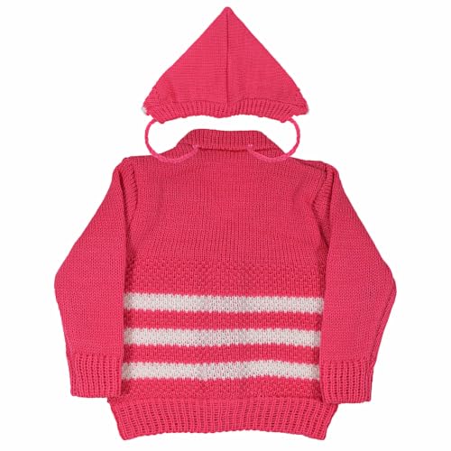 Image of Baby Winter Sweater | Wool Knit Full Sleeve Cardigan for Babies | Soft Warm Winter Clothing for Newborn Boys Girls & Toddlers(Rani, 3 to 6 Months) 3 Pcs Set