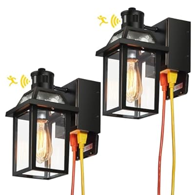 Porch Lights with GFCI Outlet, Dusk to Dawn Motion Sensor Outdoor Light, 3 Lighting Modes Exterior Fixture, Outside for House Front Door Patio Garage(2 Pack Black)