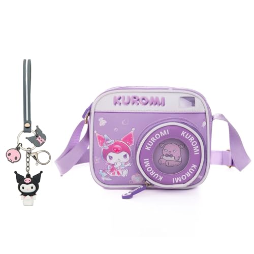Cute Mini Crossbody Bags Soft PU Leather Shoulder Bags Cartoon Adjustable Zipper Cross Body Bag - 2pcs (Purple)